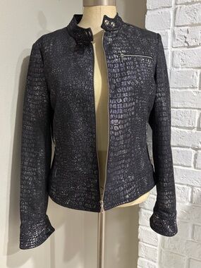 Eric Casual Black Croc-Embossed Zip Moto Jacket